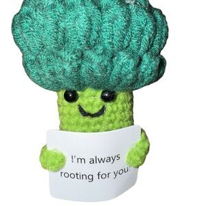Crochet Broccoli Doll with Encouraging Message Plush Toy 6-14 in
